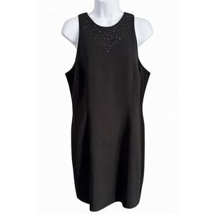 Vintage Dawn Joy Black Sleeveless Shift Dress Size 13/14 Rhinestone Stud Lined